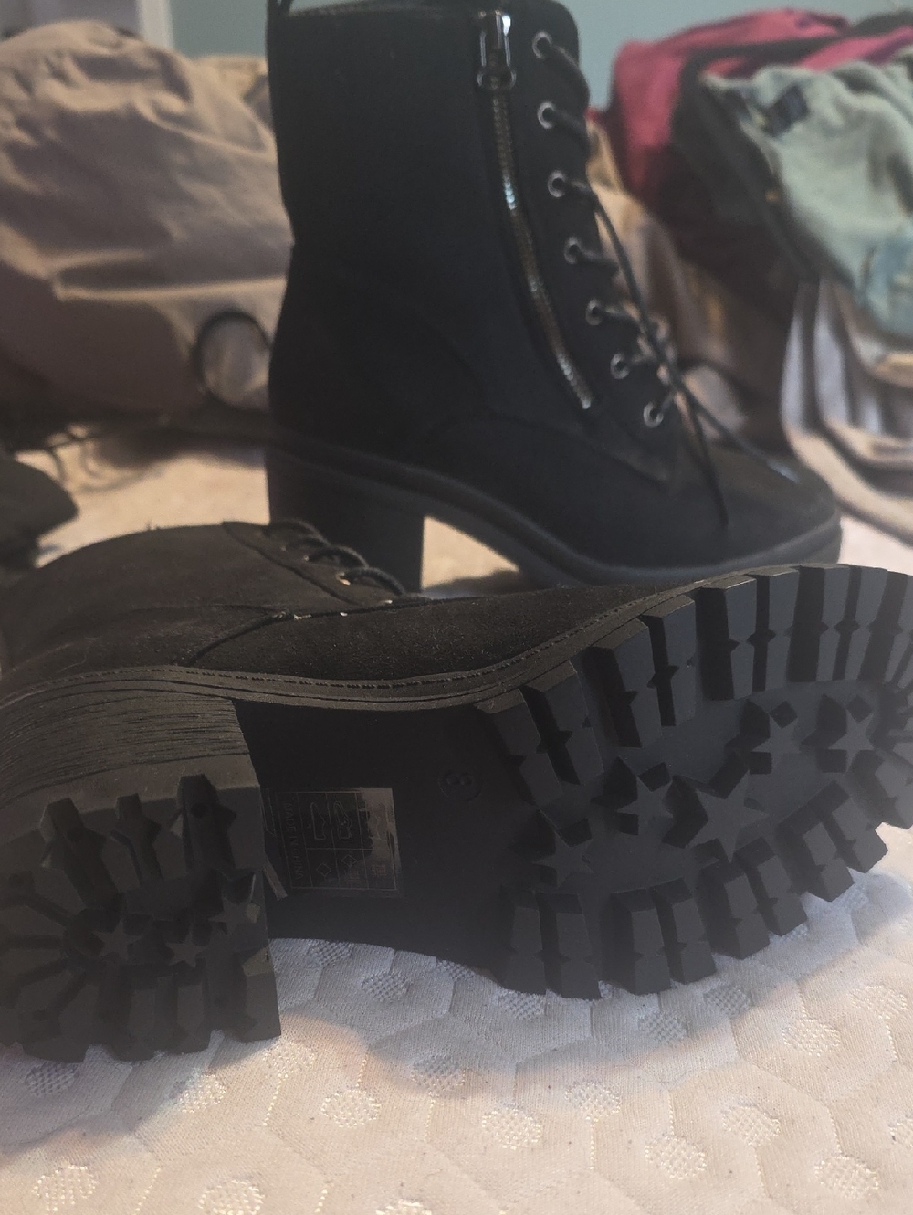 SHEIN Black Lace-Up Chunky Heel Ankle Boots